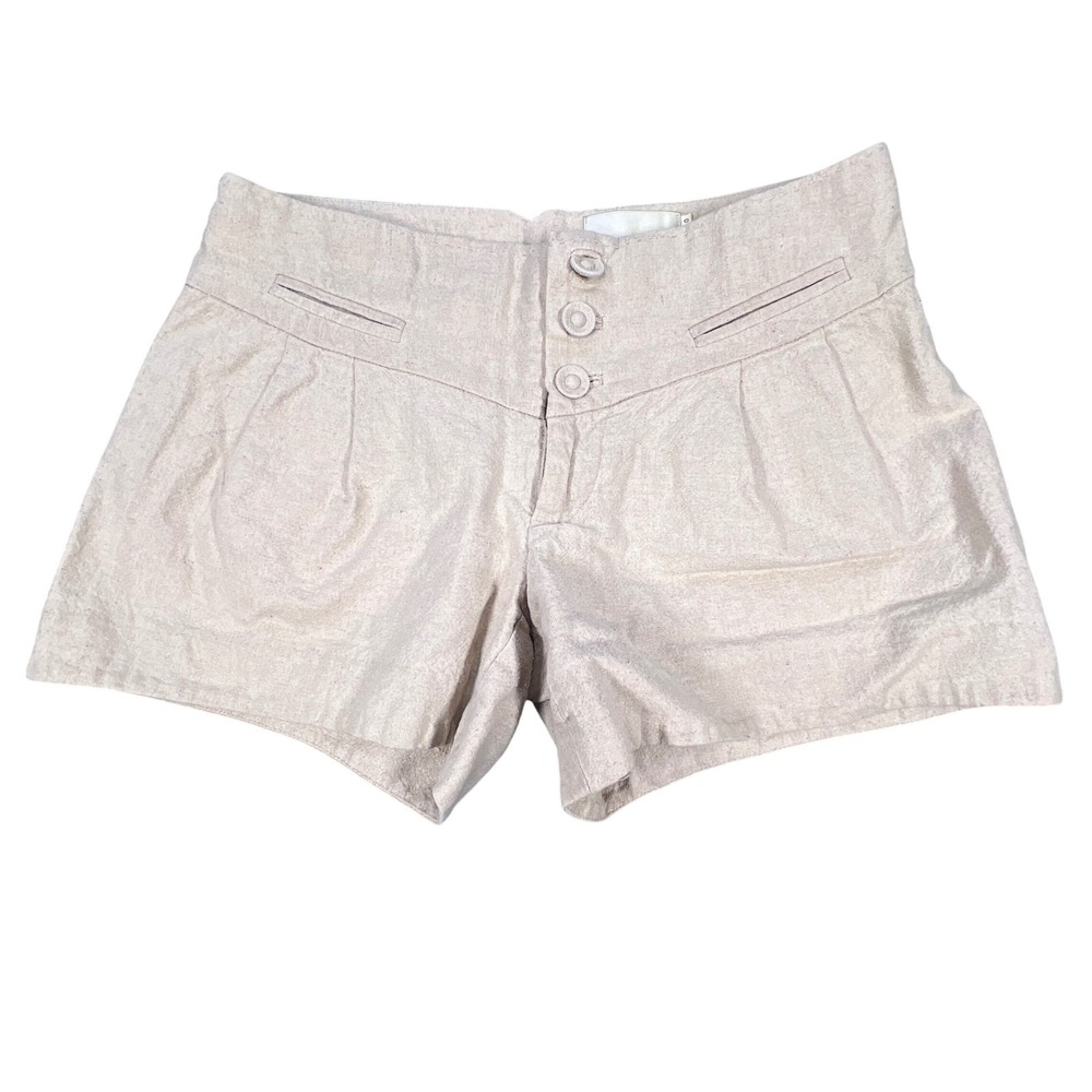 Elevenses Anthropologie Beige Linen Button Front Pleated Shorts Women Size 0